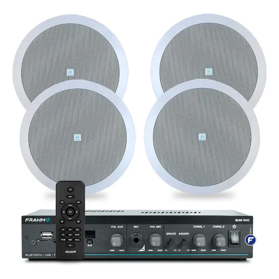 Kit Som Ambiente Teto Gesso Embutir Frahm + 4 Arandelas Jbl