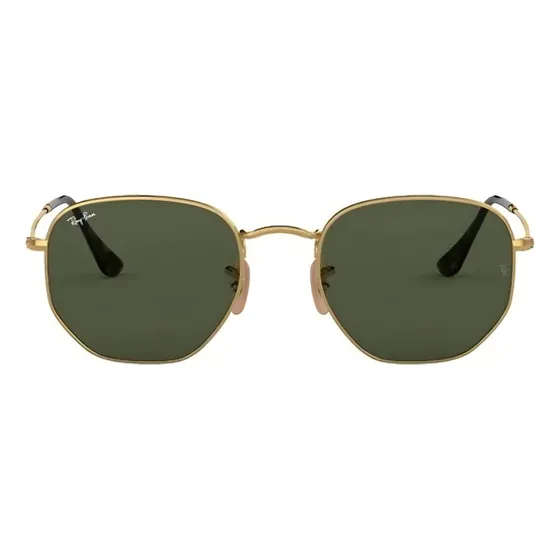 Anteojos de sol Ray-Ban Round Hexagonal Flat Lenses talle Mediano armazón gold y lente green