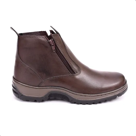Bota Masculina Em Couro Com Zíper E Palmilha Gel Confortável