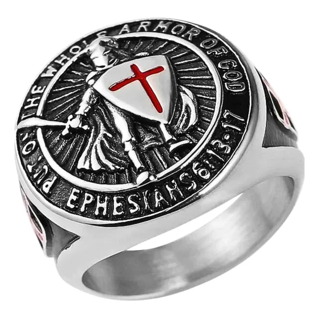 Anillo Argolla Cruz Templario Cruz Hierro Color Plata Hombre