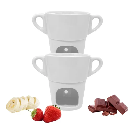 Kit 2 Aparelho De Fondue Individual/casal 250 Ml Porcelana