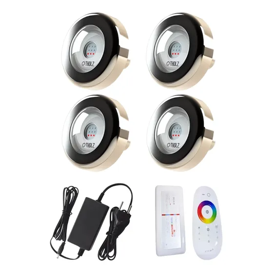 Kit 4 Refletor 9w Cabo 20m Tholz + Fonte 3a + Controle Rgb