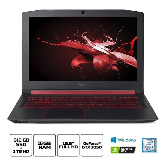 Notebook Gamer Acer Nitro5 I5 Ram16gb Ssd512gb Hd1tb Gtx1050 Preto