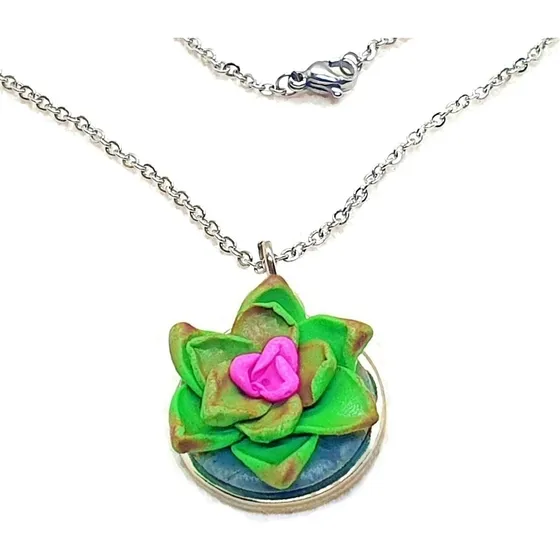 Collar Colgante Suculento Hecho A Mano Regalo Mujer Fimofemi