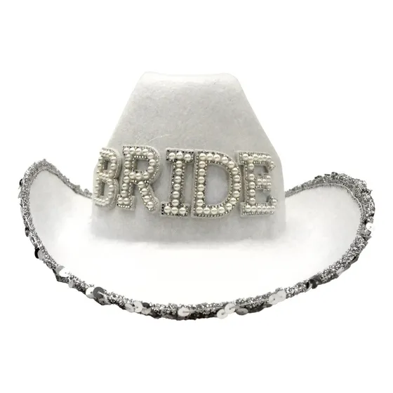Sombrero Gorro Vaquera Blanco Brillo Novia