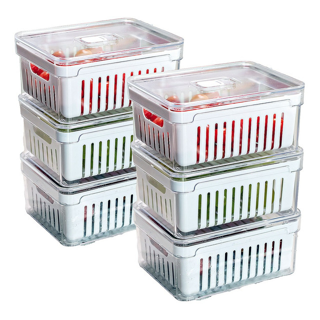 Kit 6 Potes Organizadores De Geladeira Acrílico Tampa 2,2l Kit 6 Potes Organizadores De Geladeira Acrílico Tampa 2,2l