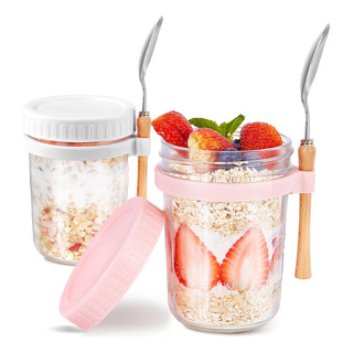 Recipientes De Vidrio Para Overnight Oats Con Tapa Y Cuch... Recipientes De Vidrio Para Overnight Oats Con Tapa Y Cuch...