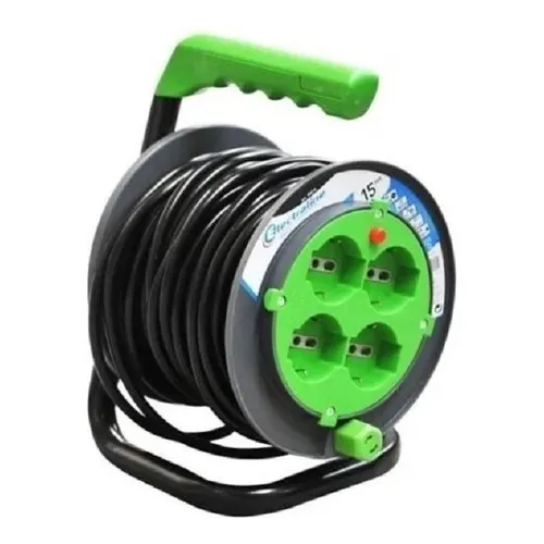 Alargue Carrete Enrollador 4 Tomas 15 Metros.hnt Color Negro
