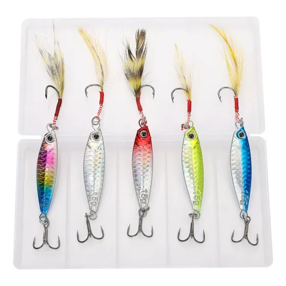 Kit de 5 Iscas Artificiais Jumping Jig Sinking de Metal para Pesca