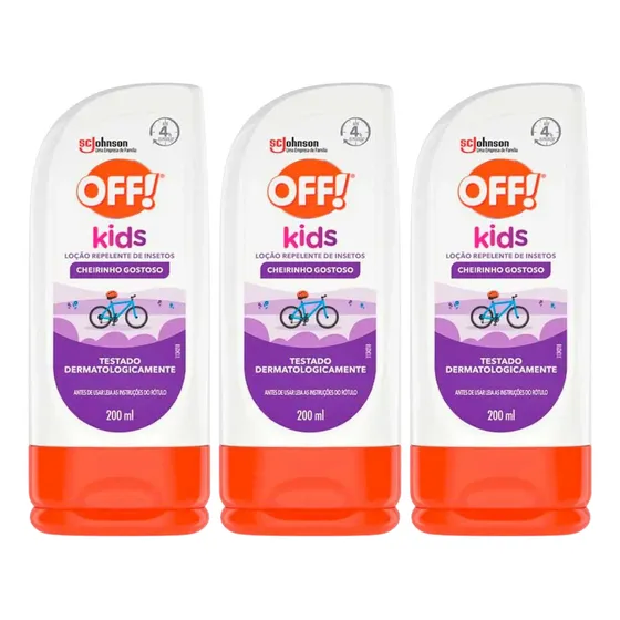 Repelente Infantil Off Kids 200ml Cheirinho Gostoso 3 Uni