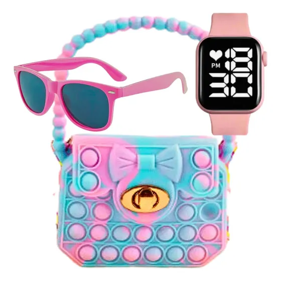 Bolsinha Infantil Pop It Menina Óculos Sol Relógio Led Kids