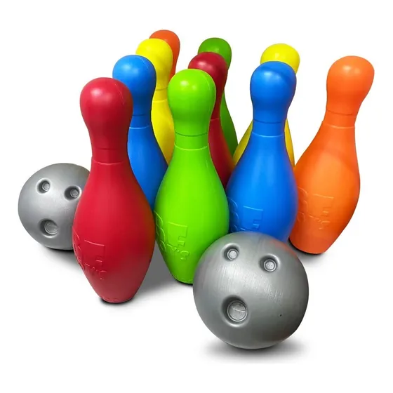 Bf Toys Boliche Grande Para Niños | 10 Pinos De 28 Cm + 2 Pelotas De 13 Cm - Multicolor