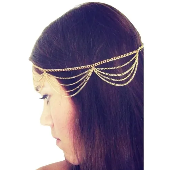 Diadema Cintillo Tiara Perla Griega Hojas Cadenas Colgante