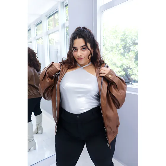 Campera Mujer Oversize Ananá Plus Size Cuerina Talle Grande