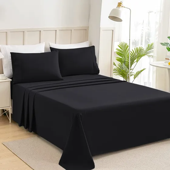 Juego De Sábanas Matrimonial Size 2500 Hilos Microfibra Premium Suave Y Cómodo Lujoso Hipoalergénico 4 Pcs Negro
