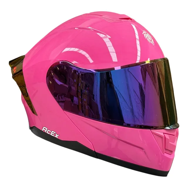 Casco Kov Edicion Especial Night Visión Rosa Led Dot Abatibe