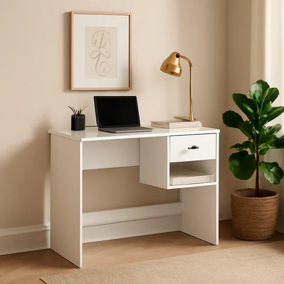 Escritorio Oficina Con Cajon Melamina Color Blanco Centro Estant Roma
