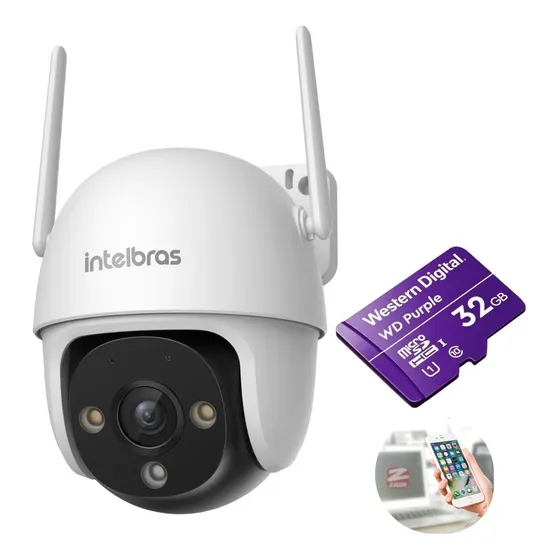 Combo Câmera Wifi 360 Externa Im7 S Intelbras + Sd 32gb Wd