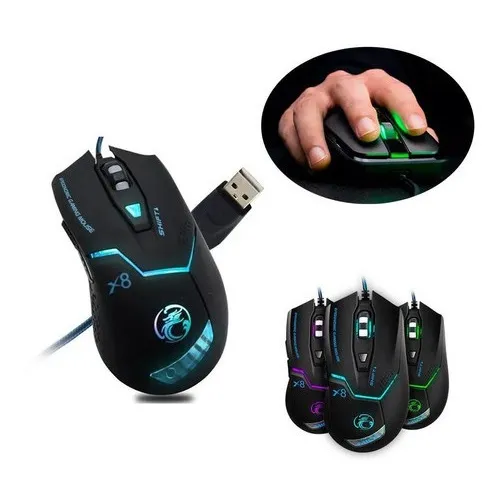 Mouse Gamer Ergonomico 6000 Dpi Led Cable 1,8 M Color Negro