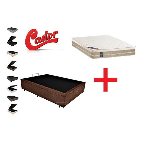 Cama Box Baú Viúva + Colchão Castor Premium Tecnopedic 128 Cor Suede Marrom