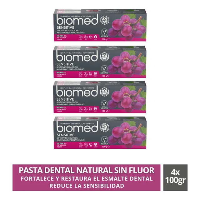 Pack 4 Pastas Dentales Naturales Biomed Sensitive 100g