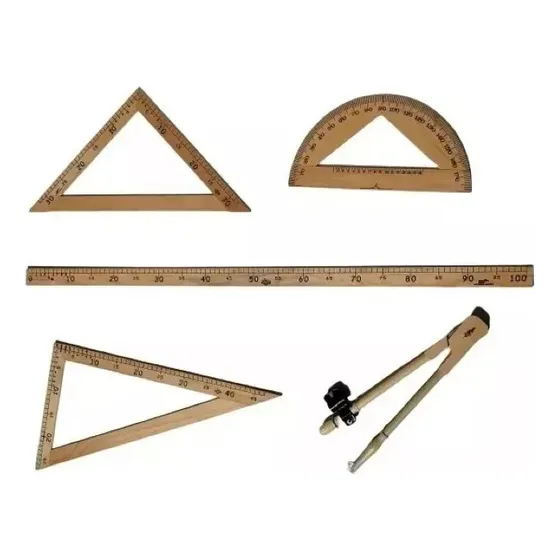 Juego Geométrico Con 5 Pz Grande De Madera Para Plumón Y Gis