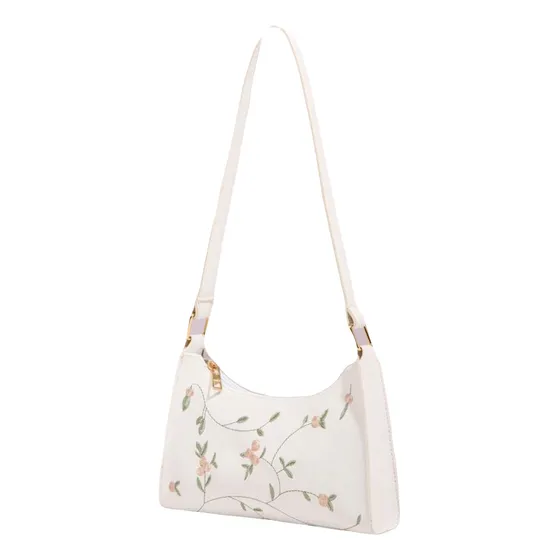 Mini Bag Blanca Con Flores Bordadas