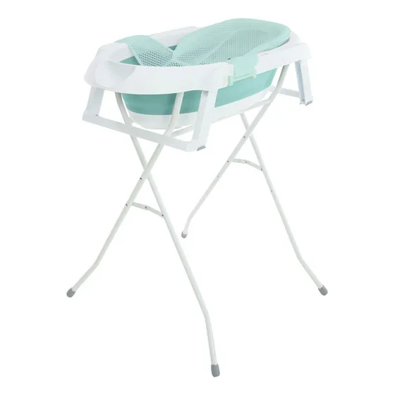Banheira Dobrável 2 em 1 Smile Aqua Green, com Suporte, Redutor Removível, Pés Retráteis, Válvulas e Porta-Sabonete – Safety 1st