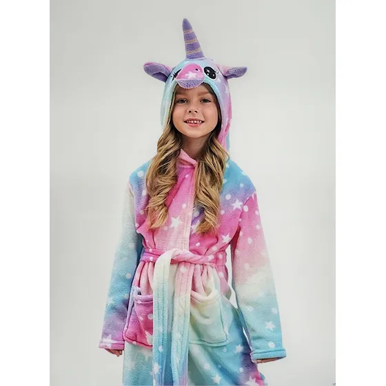 Roupão Infantil Menina Com Touca Unicórnio - Pronta Entrega