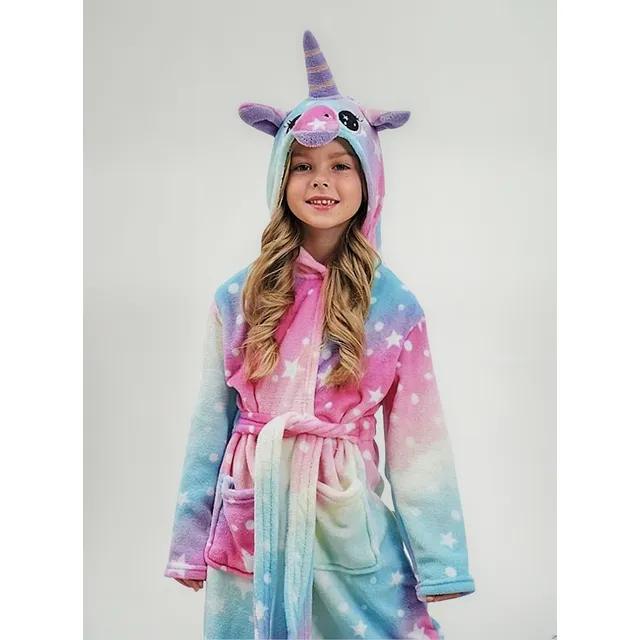 Roupão Infantil Menina Com Touca Unicórnio - Pronta Entrega