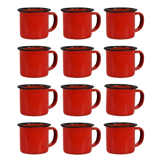Caneca Esmaltada Vermelha 150ml Retro Antiga Da Roça - 12 Unidades