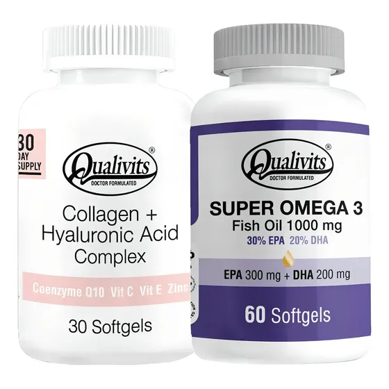 Combo Qualivits Colágeno Marino Hidrolizado + Omega 3 Ácido Hialurónico 60 Caps | Cuotas sin interés