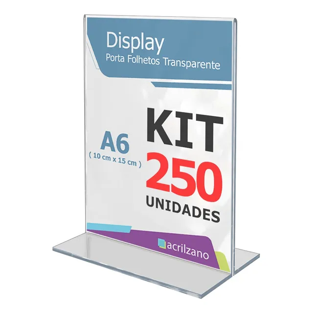 Display T 10x15 A6 Acrílico Balcão Mesa 250 Pecas