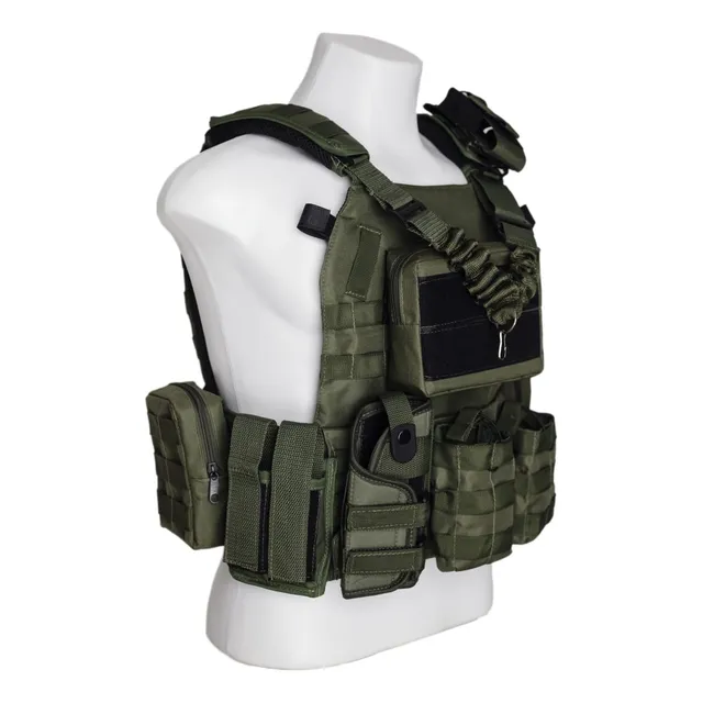 Colete Plate Carrier + 9 Módulos + Bandoleira ( Verde Oliva)
