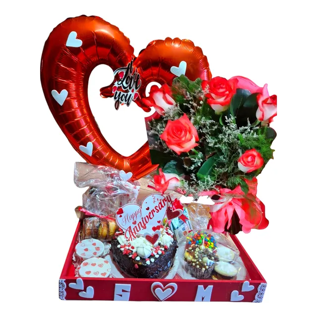 Desayuno Con Ramo De Flores,torta Y Globo Corazon