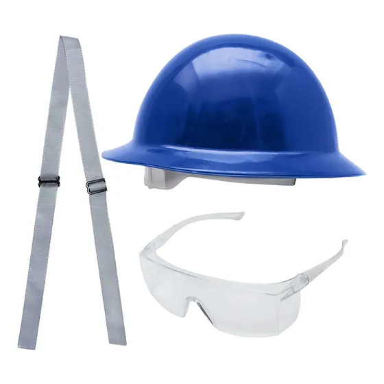 Kit Capacete De Segurança Azul Escuro + Jugular + Óculos Epi