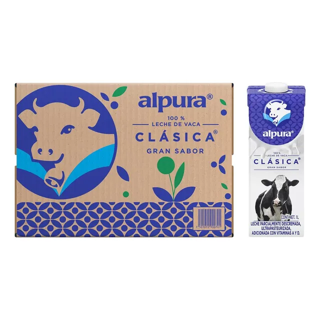 Pack x12 Cajas De Leche Alpura Clásica Envases De 1 Litro C/u