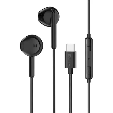 1Hora AUT125 Auriculares Alámbricos Tipo C Manos Libres 1.2M In-ear con Control y Dos Botones de Volumen y Micrófono Negro