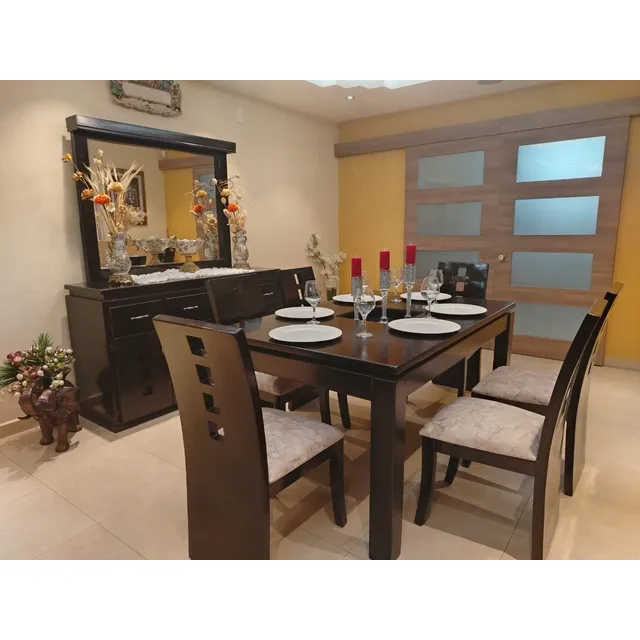 Juego De Comedor De 6 Puestos Y Aparador Con Espejo