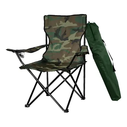 Cadeira Camping Dobrável Camuflada Porta Copo 120kg C/ Bolsa Verde