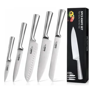 Jogo Kit Conjunto De 5 Facas De Cozinha Faca Aço Inox Afiada Aço Ino