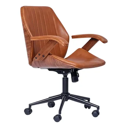 Cadeira De Escritório Couro Ergonomica Giratória Executiva Diretor Modelo Saragoça Cor Caramelo Couro Sintético