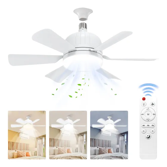 Ventilador De Techo Con Luz Led Lámpara Con Control Remoto Estructura Blanco