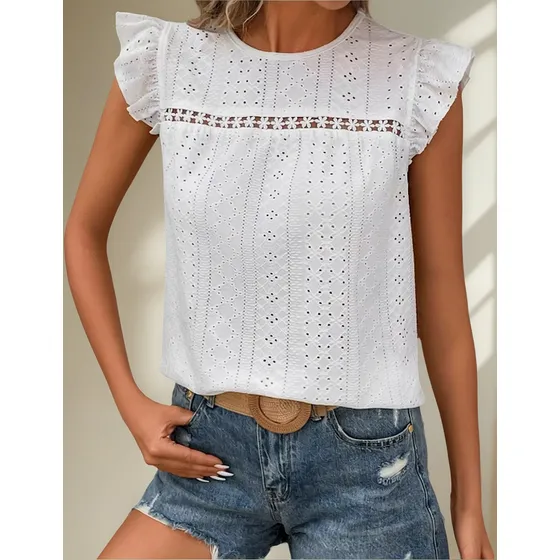 Blusa Remera Broderie Manga Corta Volados Varios Colores