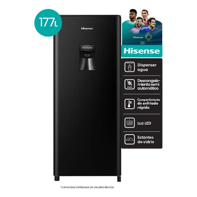 Heladera Hisense Single Door 177 L Dispenser De Agua Rl230wb Color Negro
