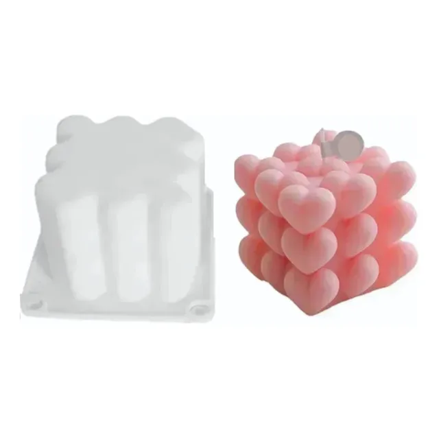 Molde En Silicona Para Velas: Cubo Corazones