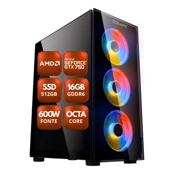 Pc Gamer Zen By Bluepc - Amd Ryzen 4700s, 8 Núcleos E 16 Threads, Geforce Gtx 4gb, 16gb Ram, Ssd 512gb, Fonte 600w - Pgbp-car1002