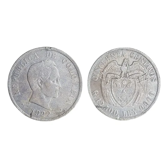 Moneda Coleccionable Colombia 50 Centavos 1922 Plata