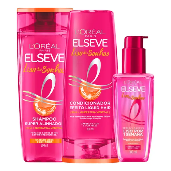 Kit Elseve Liso Dos Sonhos Shampo Condicionador Serum