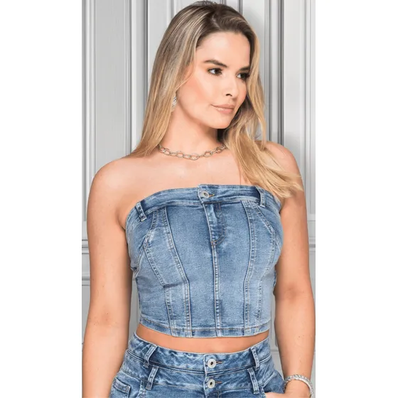 Crop Top Blusa Strapless Mezclilla - T03045646